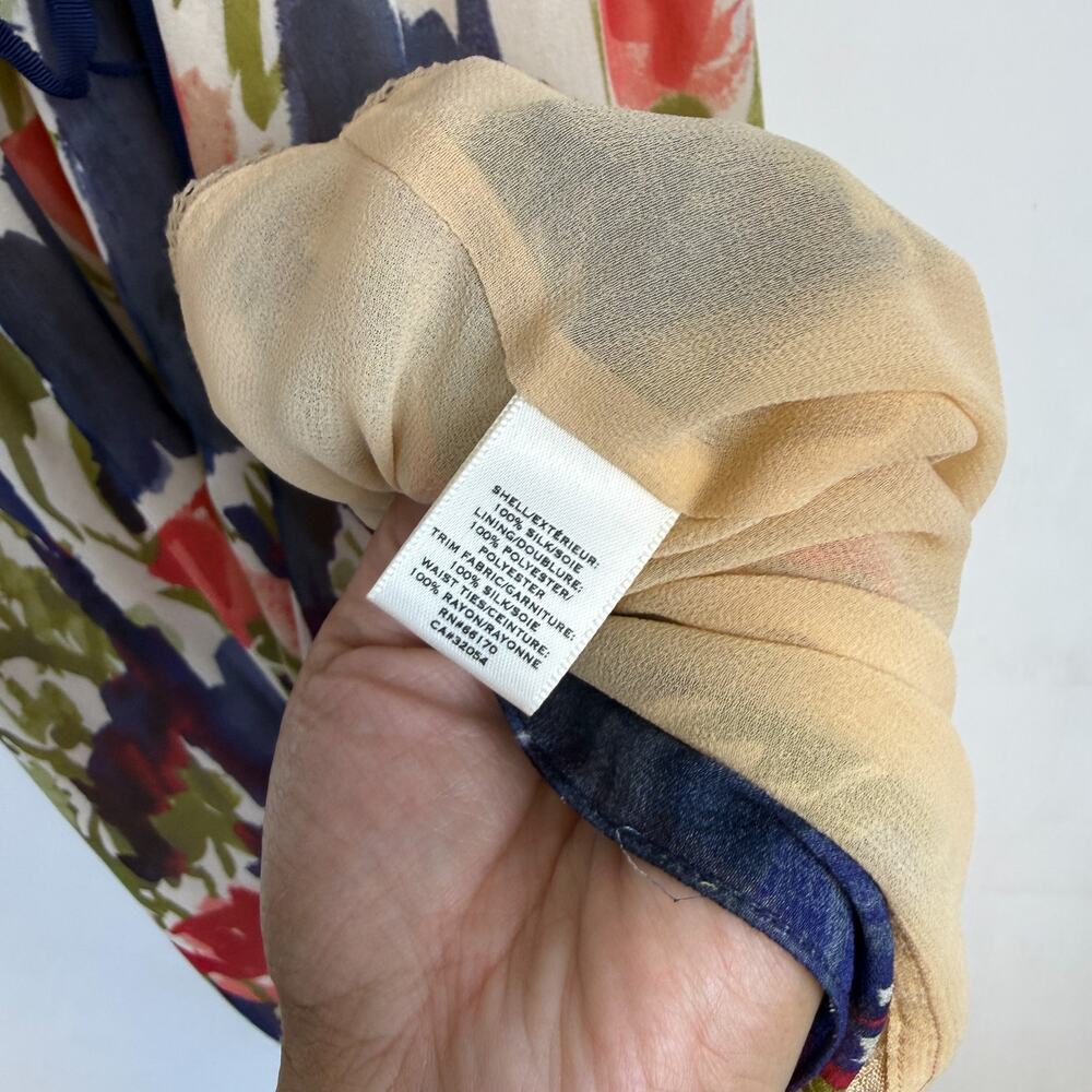 Mouliette Soeurs Anthropologie 100% Silk Mini Floral Dress Beige Blue - 4 - Picture 5 of 9